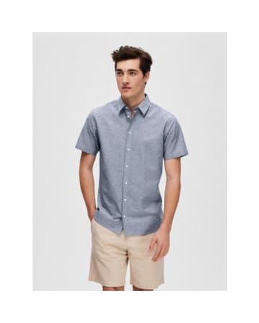 SELECTED Blue Slhslimnew-linen Medium Denim Classic Shirt S for men