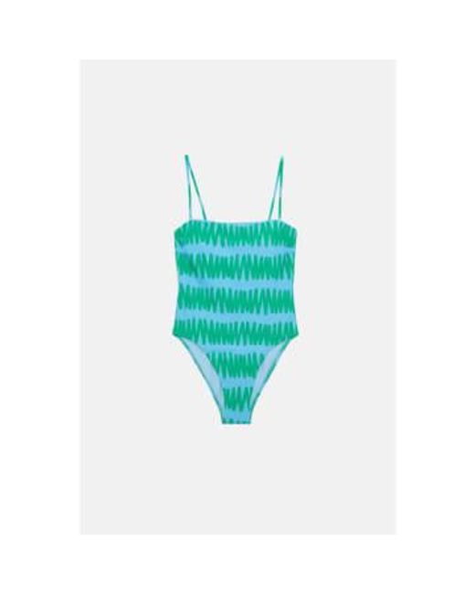 Compañía Fantástica Blue Summer Vibes Striped Straight Neckline Swimsuit
