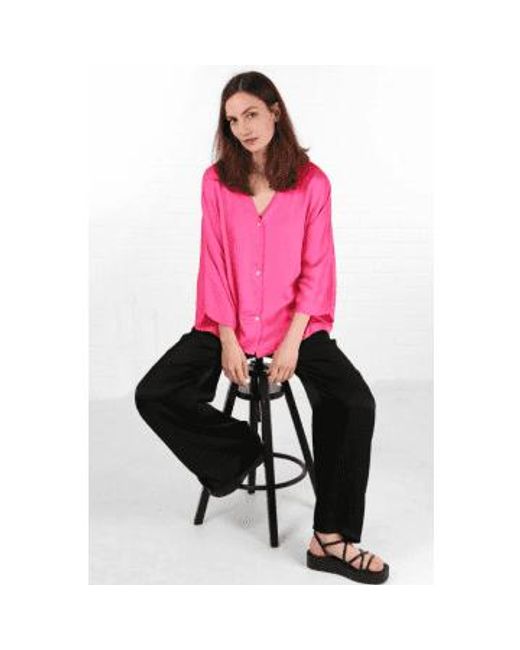 Oversized Button Down Silk Textured Blouse In Hot di MSH in Pink
