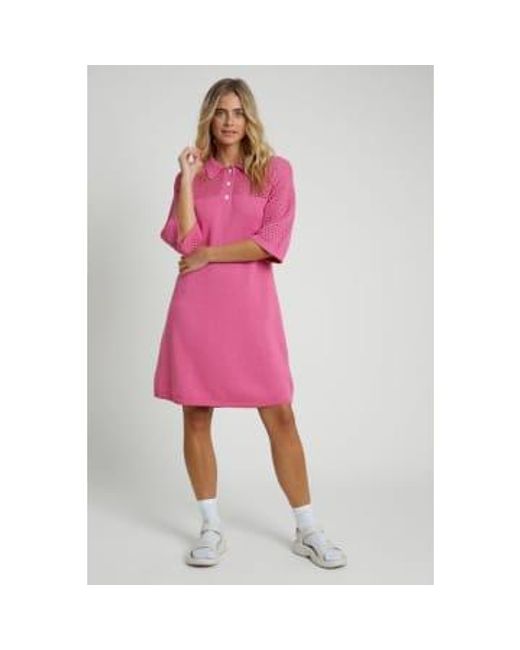 Native Youth Pink Cotton Open Knit Polo Mini Dress Xs Uk 8