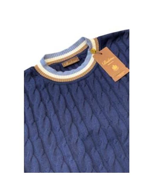 Blue Merino Wool Cable Knit Crew Neck With Trim Detail 4201411355190 di Stenstroms da Uomo