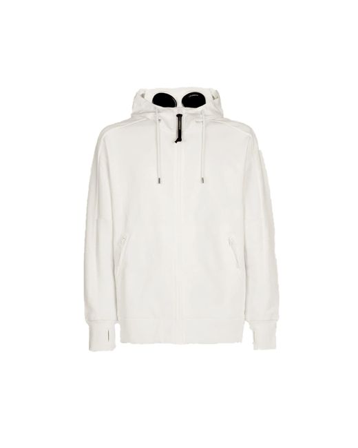 C.P. Company Diagonal Raised Fleece Goggle Hoodie Gauze White for Men