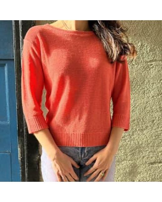 Kinross Cashmere Blue Cashmere 'textured Easy' Pullover Coral / Xs