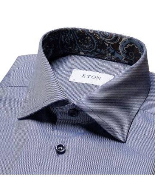 Eton of Sweden Blue Mid Slim Fit Textured Twill Shirt With Contrast Trim 10001059225 17.5 for men