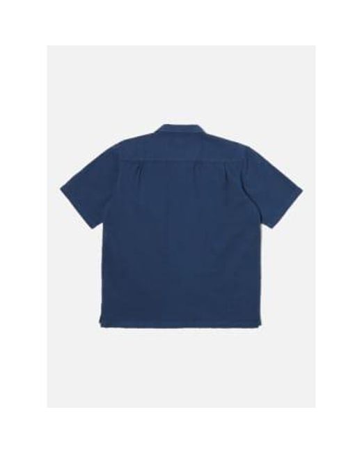 Universal Works Blue 30669 camp -shirt in der baumwollmarine
