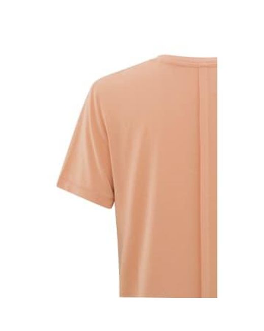 T Shirt With Rounded V Neck And Short Sleeves Or Dusty Orange di Yaya in Pink