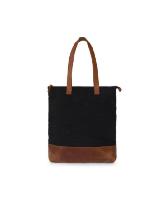 VIDA VIDA Leather And Canvas Tote Bag With Zip Top in Black | Lyst