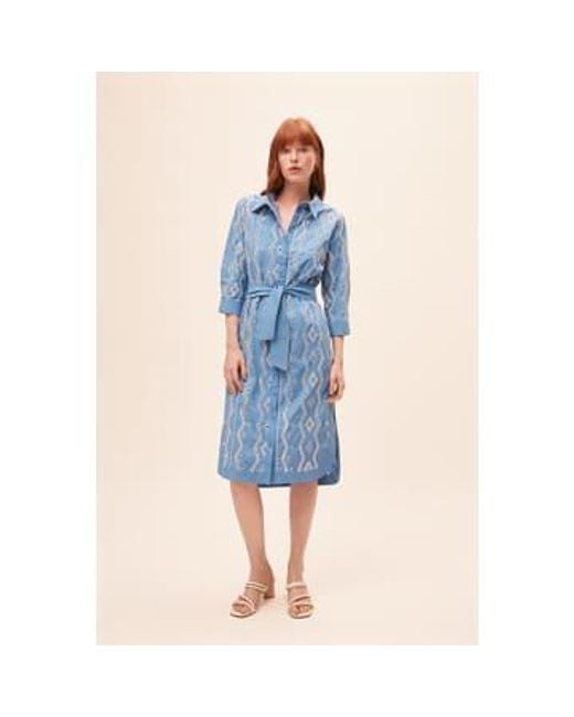 Suncoo Blue Clea Embroidered Midi Shirt Dress T0