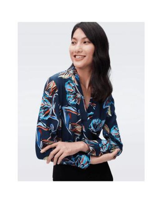 Diane von Furstenberg Blue Navy Multi Sanorah Butterfly Shirt 12