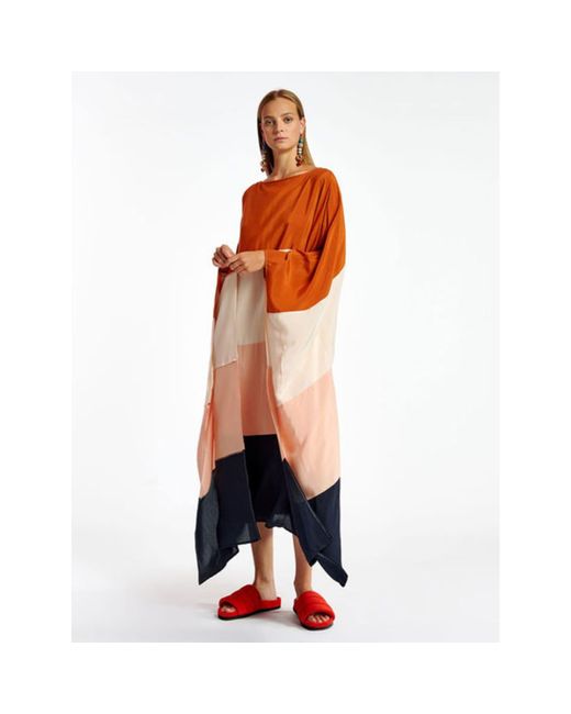 Essentiel Antwerp Orange Bart Color-blocking Kaftan Dress