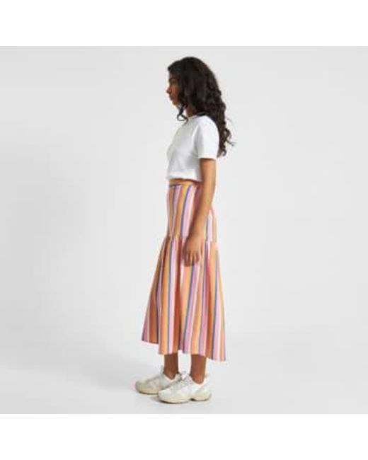 Dedicated White Finnhamn Organic Cotton Midi Skirt Multi Stripe S