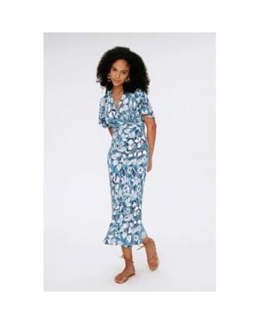 Diane von Furstenberg Blue Zetna Palm Floral Loose Sleeve Wrap Dress Size: S