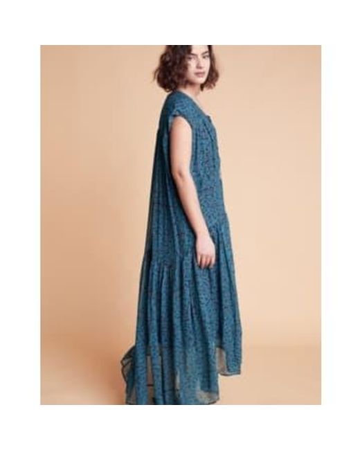 Louizon Blue Langes Kleid mit Print Rita