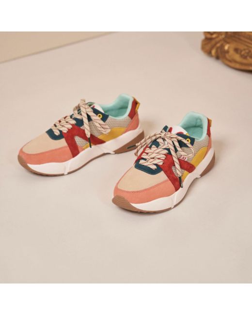M. Moustache Pink Coral, Beige, Carmine Suede, And Mesh Lison Running Shoes