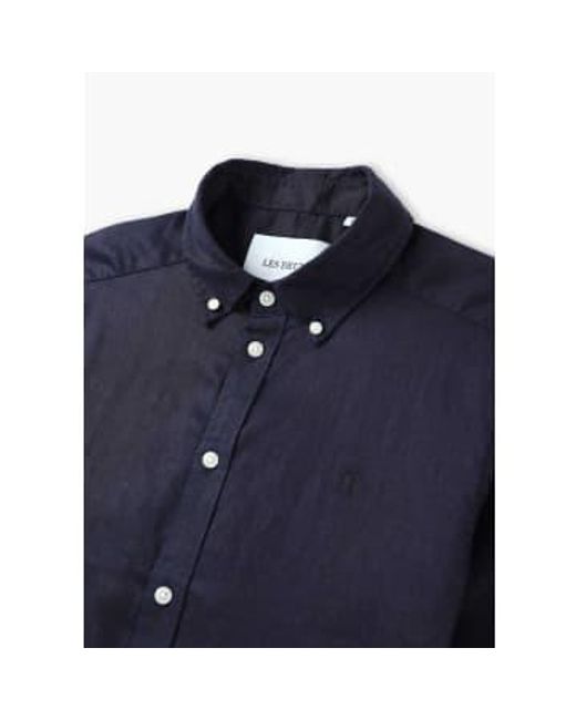 Les Deux Blue S Kris Linen Short Sleeve Shirt for men