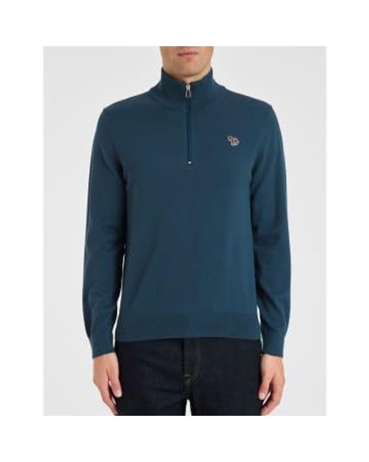 PS by Paul Smith Blue Ps Half Zip Zebra Logo Sweater M for men