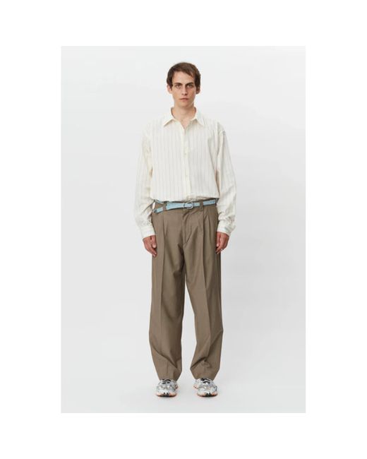 mfpen White Classic Trousers Taupe Grey Stripe for men