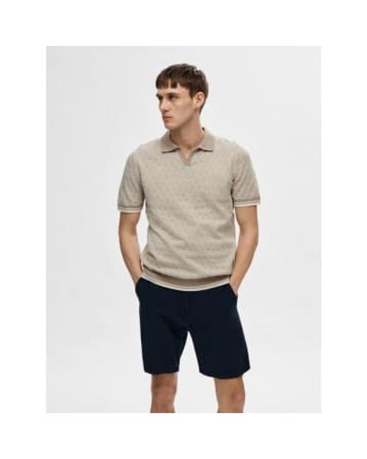SELECTED Gray Knit Open Polo Small for men
