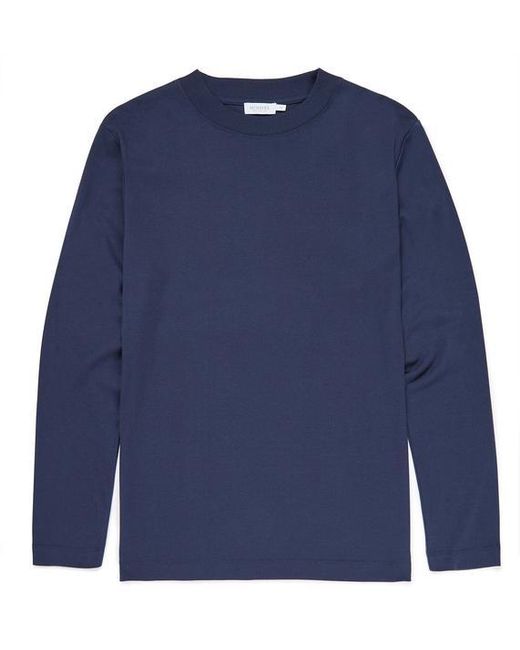 Download Sunspel Navy Long Sleeve Mock Turtleneck T Shirt in Blue ...
