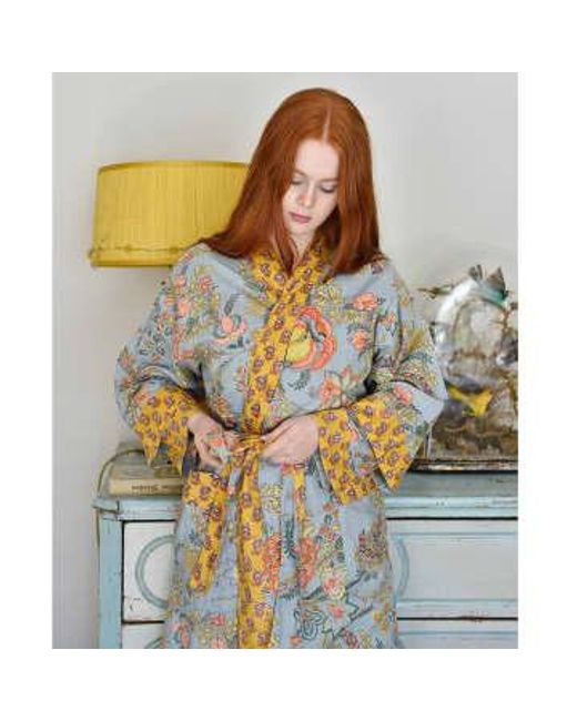 Powell Craft White Coral Exotic Bouquet Cotton Dressing Gown One Size