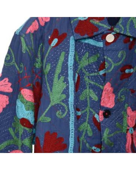 Kardo Blue Bodhi Jacket Embroidered Cotton Kantha Blanket L for men