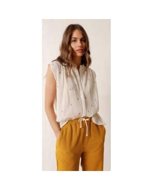 Indi & Cold Natural All Over Embroidered Gauze Top Cream Xs