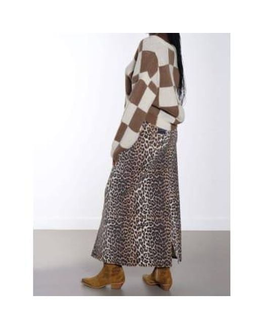 Jupe longue en jean léopard Ganni en coloris Gray