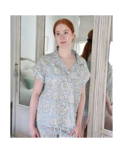 Powell Craft Blue Block Printed Cornflower Cotton Short Pyjama Set