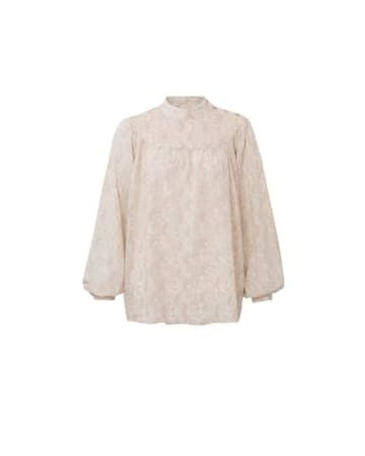 Yaya Natural Birch Blouse With High Neck And Balloon Sleeves