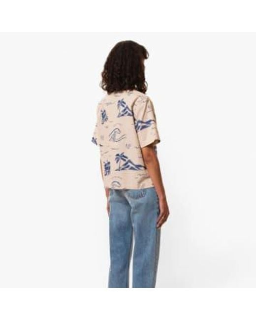 Nudie Jeans Blue Moa Waves Hawaii Shirt Ecru Xs