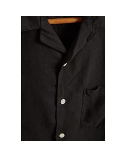 Portuguese Flannel Black Linen Camp Collar Shirt / S for men