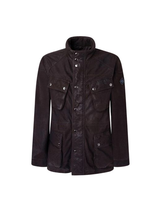 Hackett Black Leather Velospeed Jacket for men