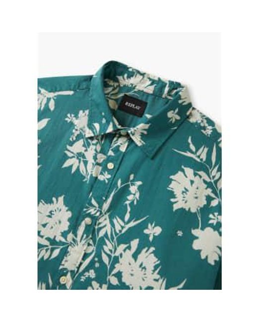Mens Floral Print Short Sleeve Shirt In Pale Emerald And di Replay in Green da Uomo