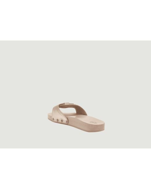 Scholl Flat Leather And Wood Sandals Pescura in White | Lyst
