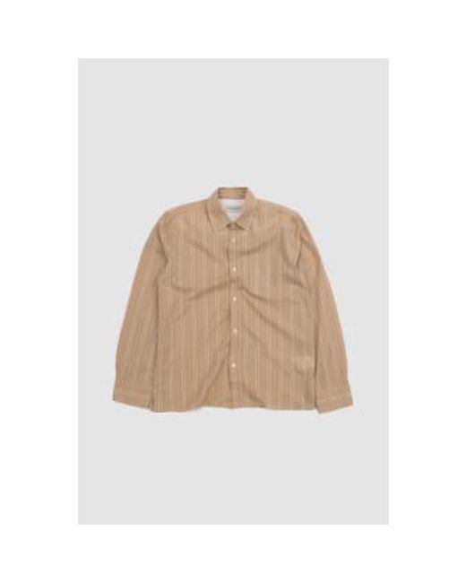 Officine Generale Natural Emory Shirt Cotton Stripe British Khaki/ Ecru/ Grey S for men