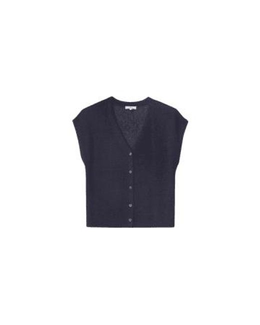V Neck Top In Navy From di Yerse in Blue