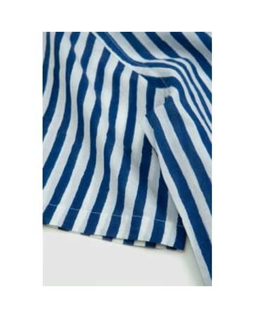 Drake's Blue Ss Block Print Camp Collar Shirt Stripe S for men