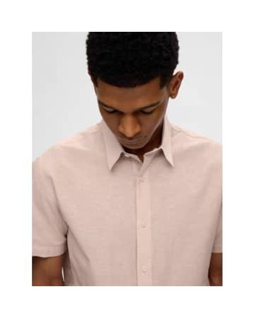 SELECTED Pink Classic Linen Ss Shirt Cameo for men