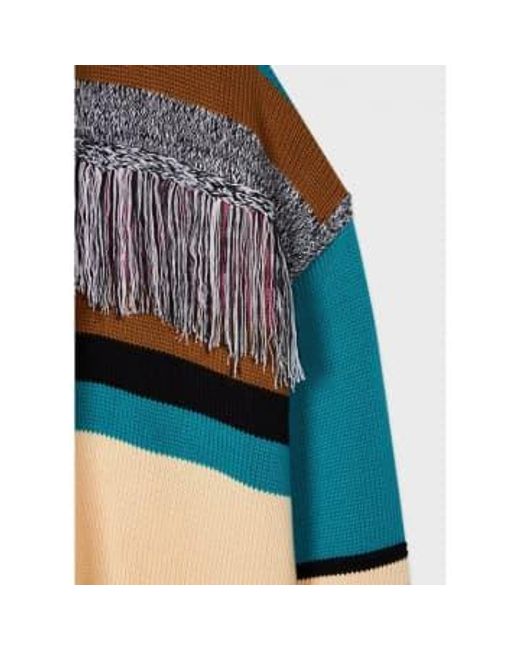 Paul Smith Blue Multi Stripe Tassle Knitted Cardigan Col: 04 Ivory, Size: L