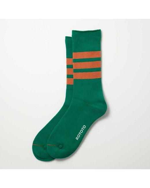 RoToTo Fine Pile Striped Crew Socks, Green/d.orange