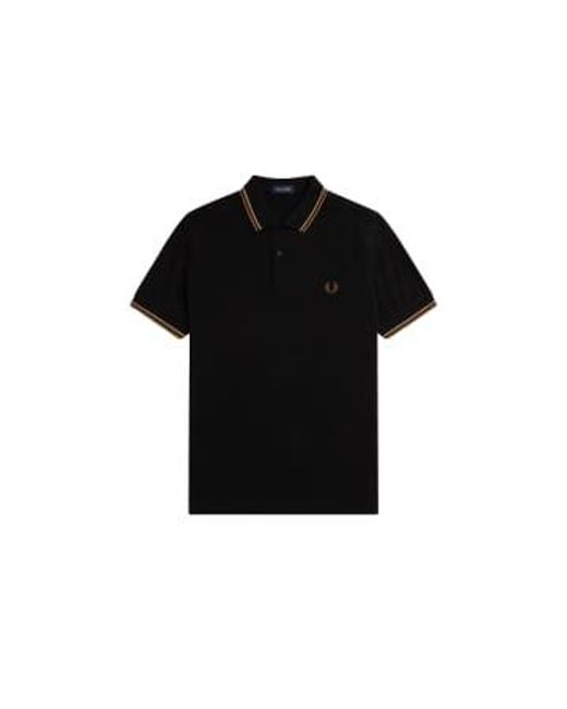 Fred Perry Black Slim Fit Twin Tipped Polo / Warm Stone / Shaded Stone for men