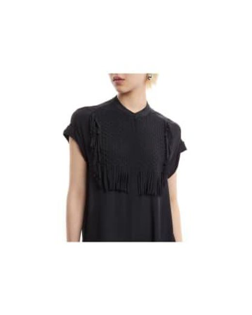 Marella Black Ma Woven Tassle Detail Button Down Dress Size: 12, Col: 12