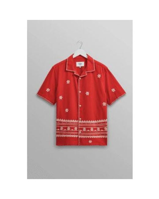 Wax London Red Didcot Shirt And Ecru Daisy Embroidery Xs for men