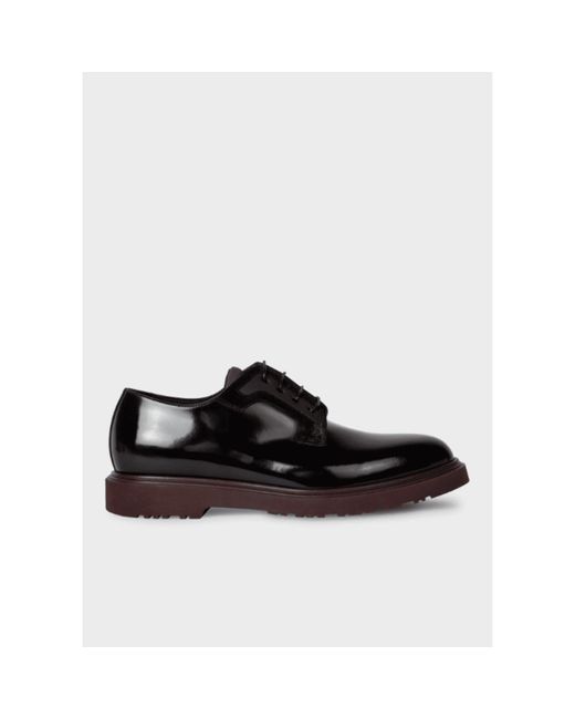Paul Smith Black Leather 'mac' Derby Shoes With Bordeaux Soles for men