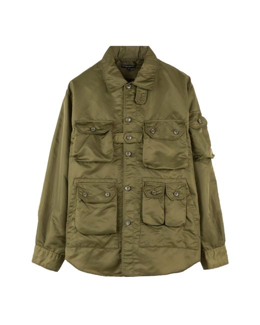 Engineered Garments Explorer Shirt Jacket Olive Flight Satin Nylon in ...