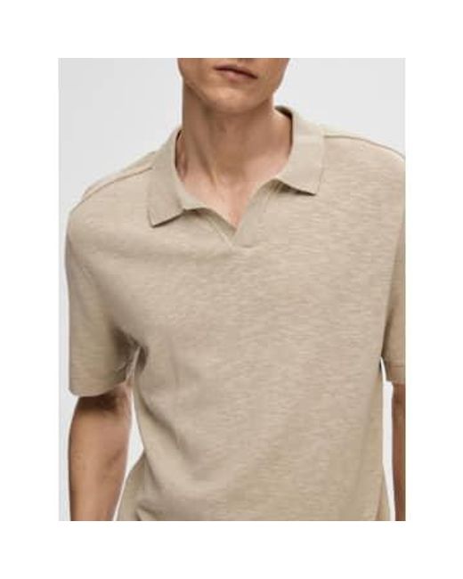 SELECTED Natural Berg Linen Ss Knit Open Polo Xs for men