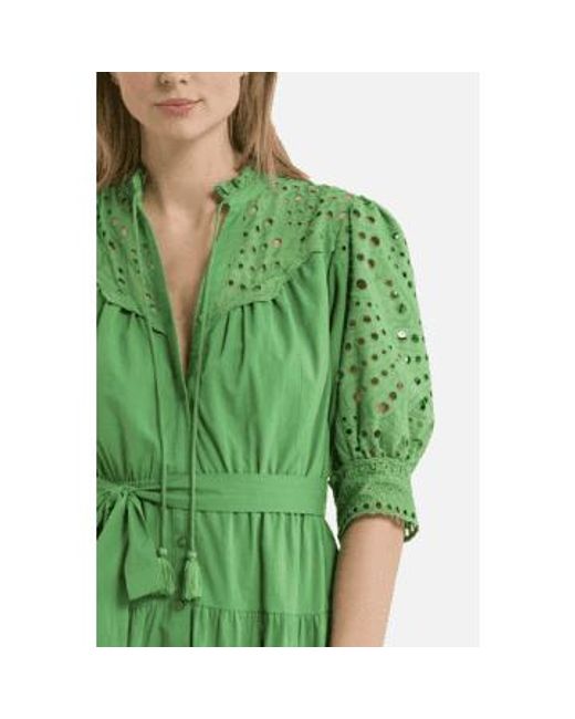 Suncoo Green Cora Cotton Tiered Dress With Tie-waist