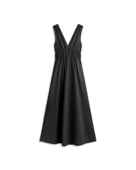 Ecoalf Black Bornite V Neck Cotton Poplin Dress S