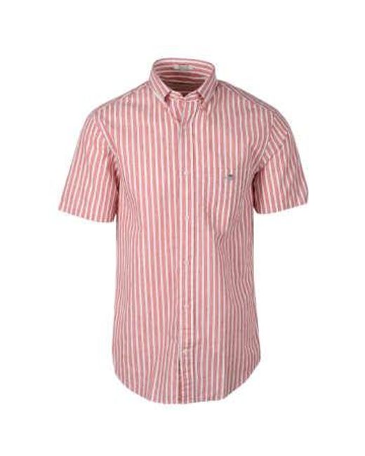 Gant Pink Regular Fit Striped Cotton Linen Short Sleeve Shirt L for men