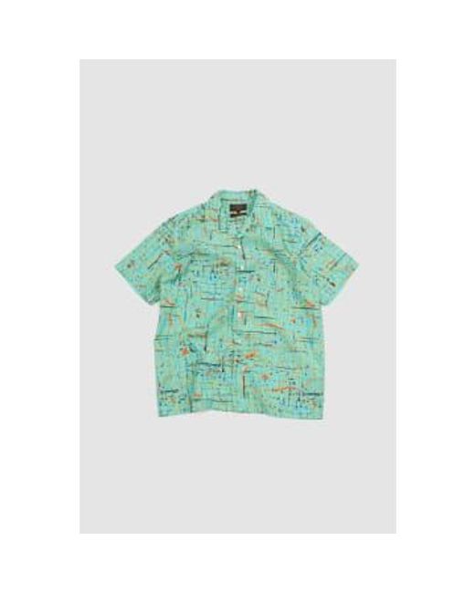 Beams Plus Cotton Rayon Open Collar Print Shirt Green for men